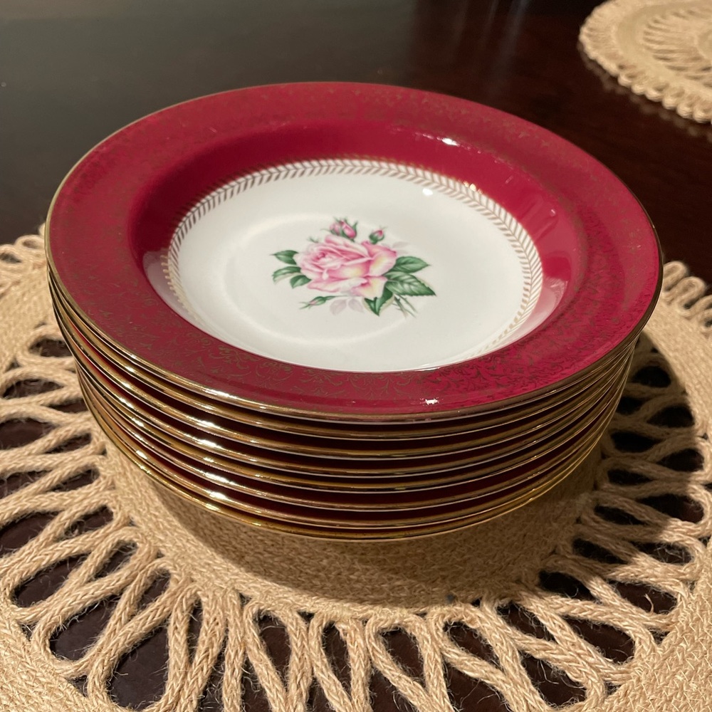 Vintage Homer Laughlin Lady Stratford Red 8 piece salad plates set